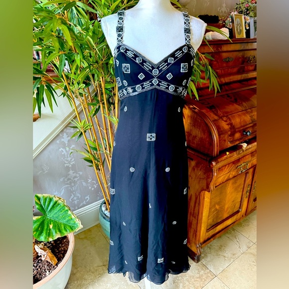 AJ Bari vintage ladies maxi 100% silk beaded sleeveless dress size 8 great cond - Picture 6 of 16